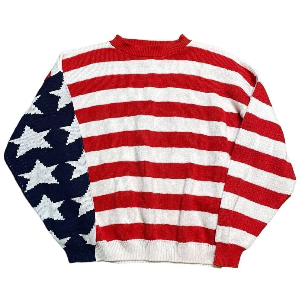 Vintage AVON FASHIONS Flag Stars and Stripes USA Sweater Size Large